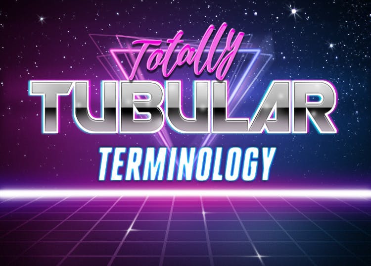 80s aesthetic text that says 'Totally Tubular Terminology'